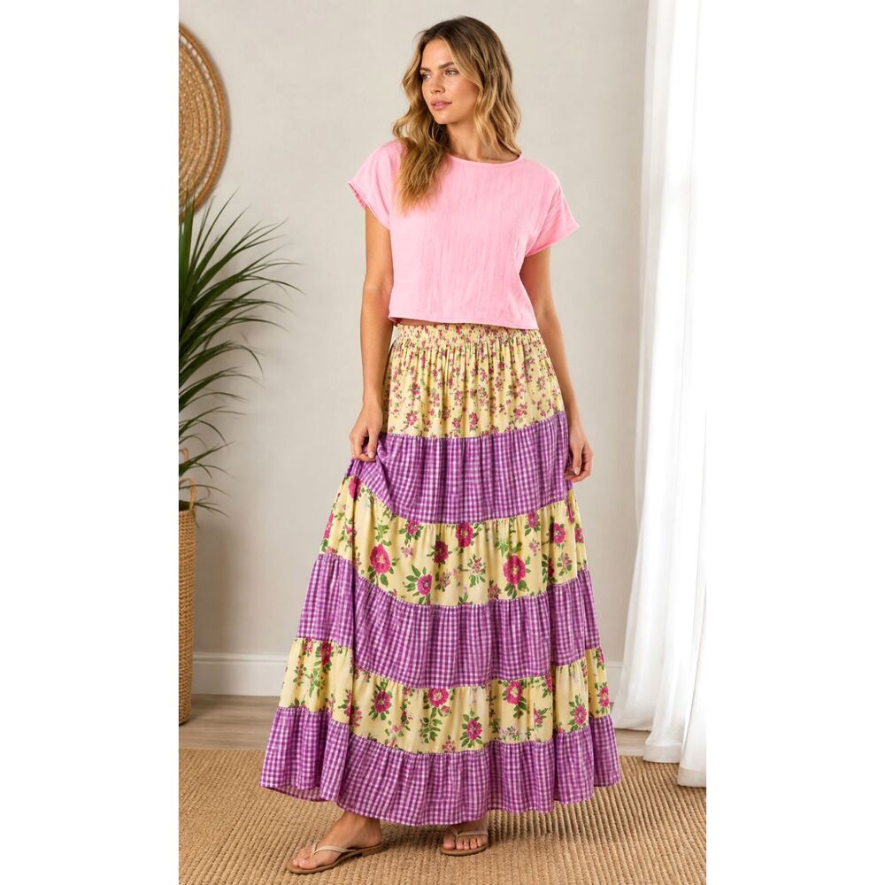 Vintage Stonebridge Flowy Maxi Skirt Women L Floral Cottagecore Boho Coquette